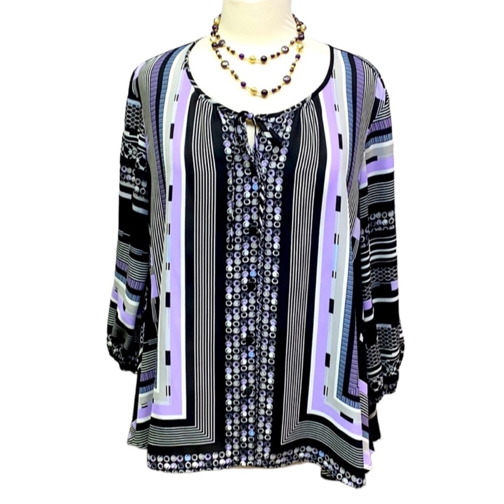 Style & Co Geometric Black Purple Blouse